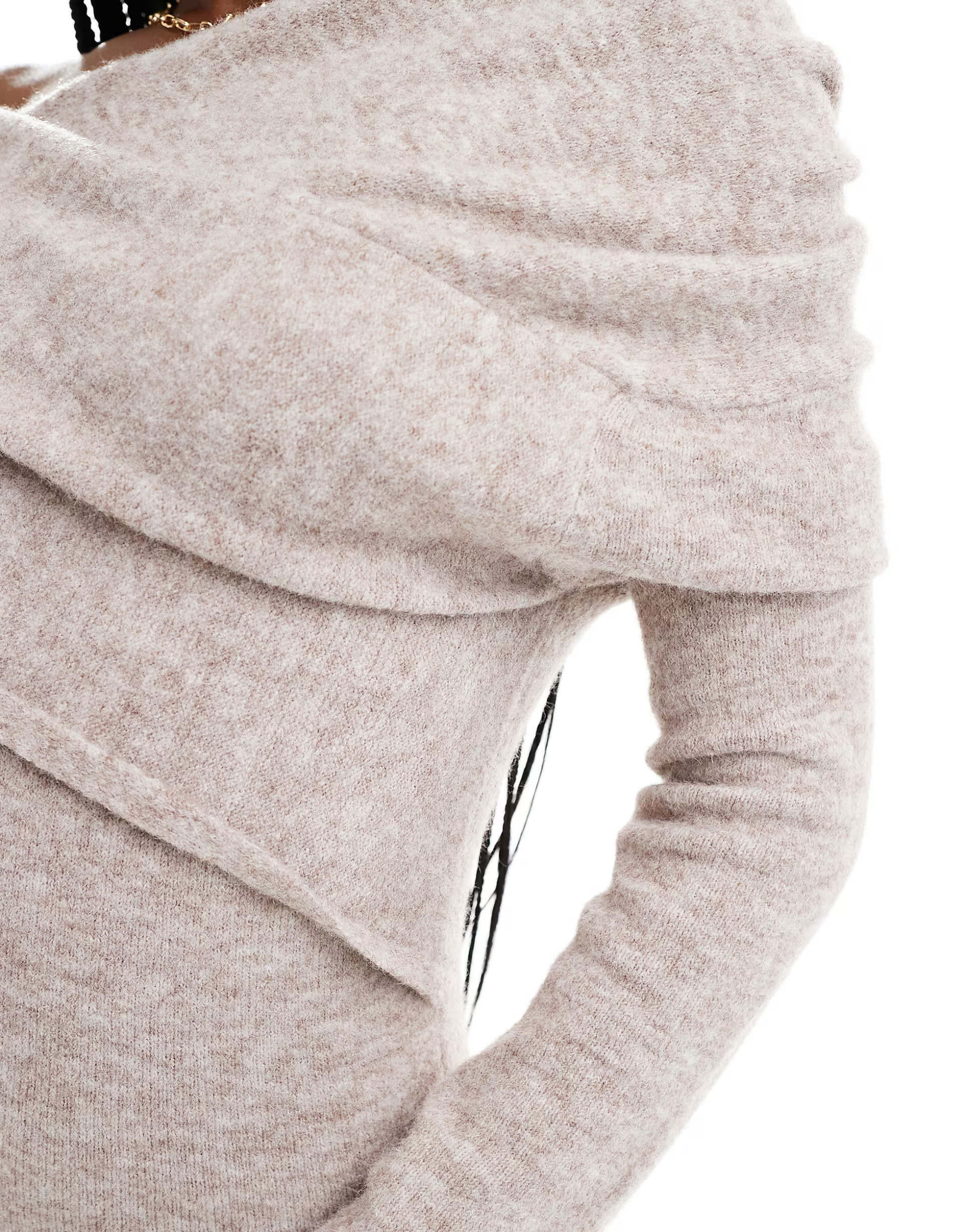 ASOS DESIGN knitted midi dress with bardot wrap detail in stone | ASOS (Global)