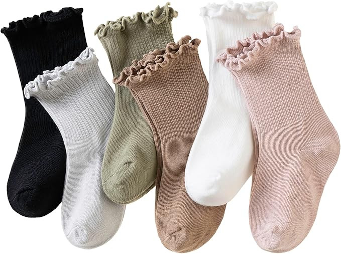 Velice Baby Girls Ruffle Socks Infant Toddler Girls Frilly Dress Cute Crew Socks 6 Pairs | Amazon (US)