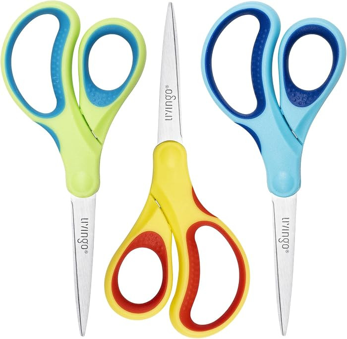 LIVINGO 7" Kids Scissors for School Pointed Tip 3 Pack | Amazon (US)