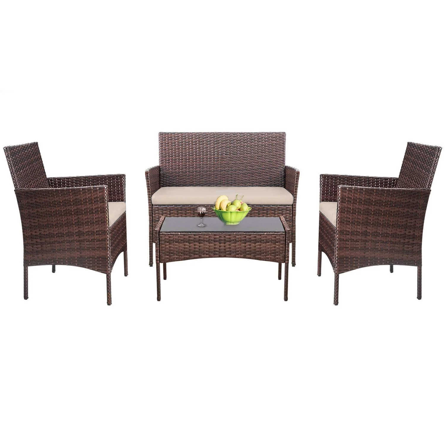 Lacoo 4 Pieces Outdoor Patio Furniture Black PE Rattan Wicker Table and Chairs Set Bars with Cush... | Walmart (US)