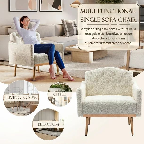 Muumblus Modern Accent Chair, Upholstered Single Sofa Arm Chair for Living Room and Bedroom, Comf... | Walmart (US)
