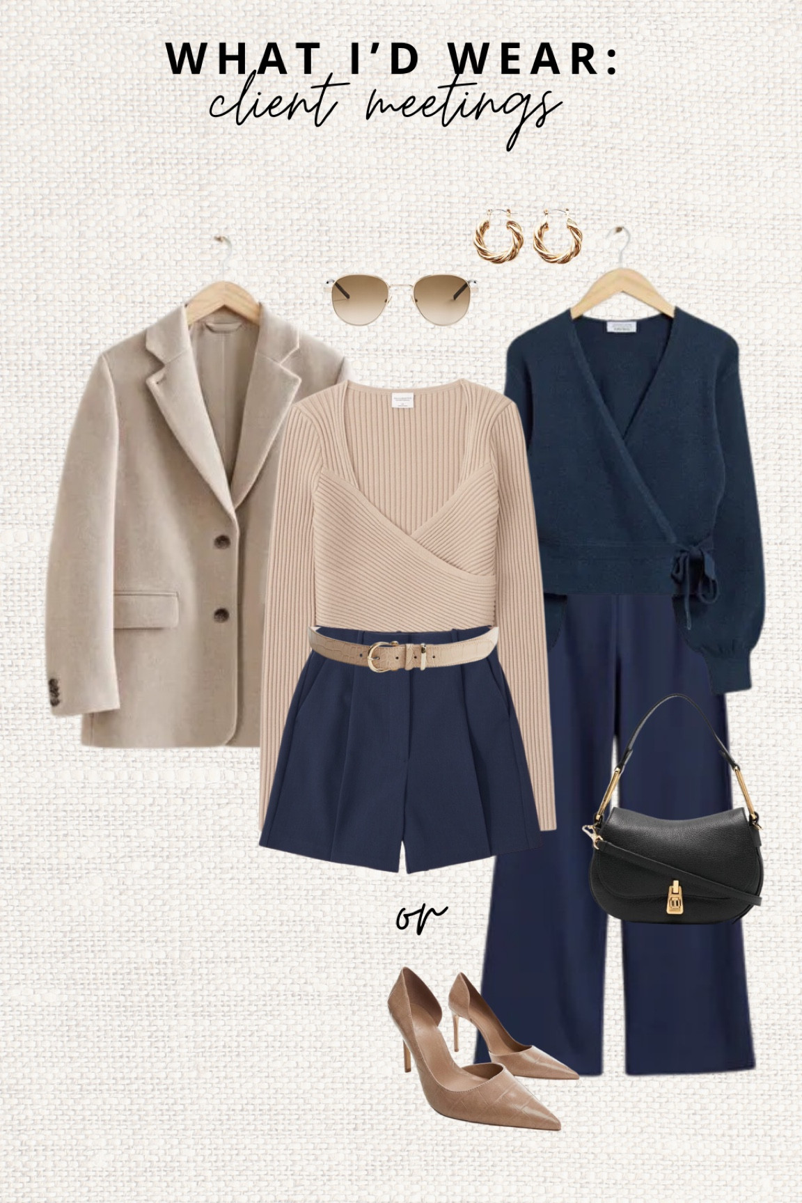 Spring work outfit with several options. Not sure how the weather is like in spring at your country but I have quite some followers who live in Spain, Italy, and south America. I love this color combo for spring because you can still wear dark navy in autumn as well. Orderded the wrap knit top in S, available in several colors. Read the size guide/size reviews to pick the right size.

Leave a 🖤 to favorite this post and come back later to shop

#wool blazer jacket #navy shorts #shorts #full length pants #wrap cardigan #workwear #office outfit #officewear

#LTKeurope #LTKworkwear #LTKSeasonal