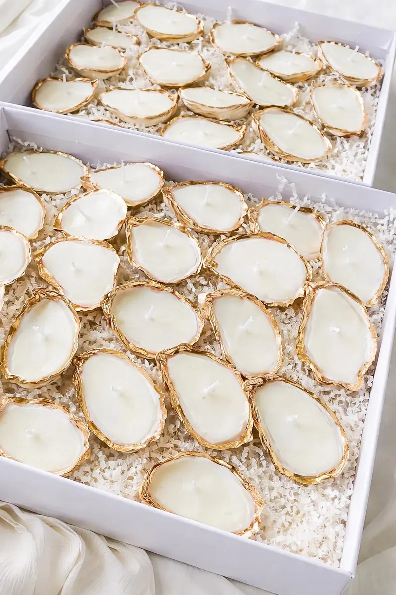 Hand Painted Oyster Shell Candle | Gold Gilded Coastal Decor, Wedding Favors, Coastal Party Decor... | Etsy (US)