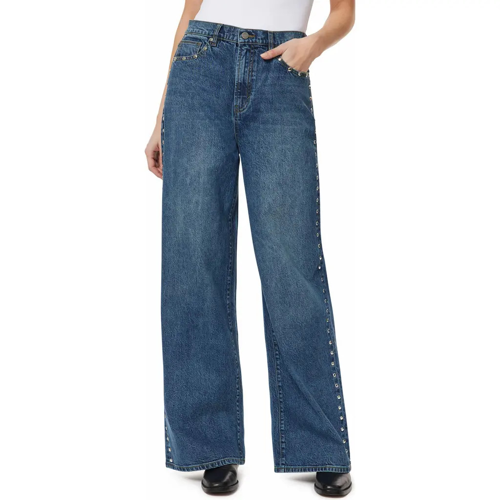 Habitual Gemma Studded High Waist Wide Leg Jeans in Lake at Nordstrom, Size 2 | Nordstrom