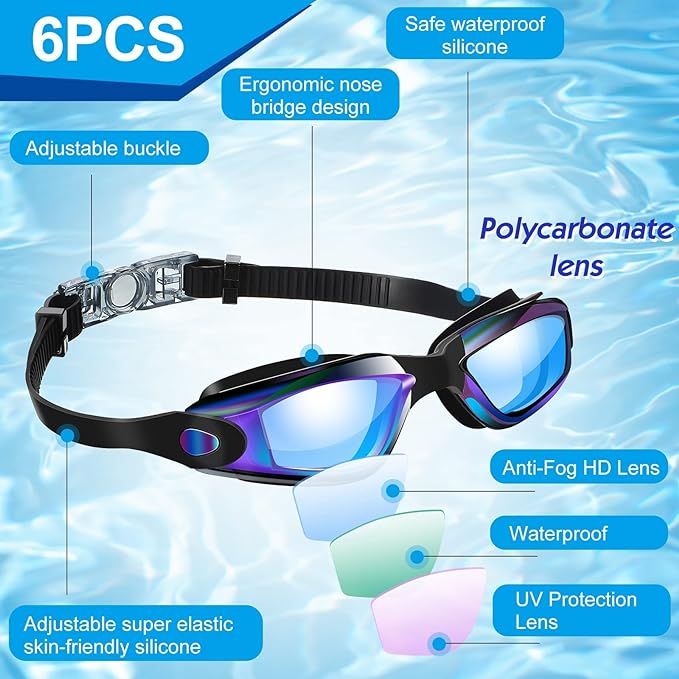 6 Pcs Swim Goggles Swimming Equipment Swimming Goggles Sport Swimming Goggles for Women Men Adult... | Amazon (US)