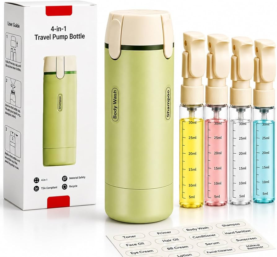 4 in 1 Travel Dispenser Bottles Shampoo Refillable Leak Proof TSA Compliant Size Containers Toile... | Amazon (US)