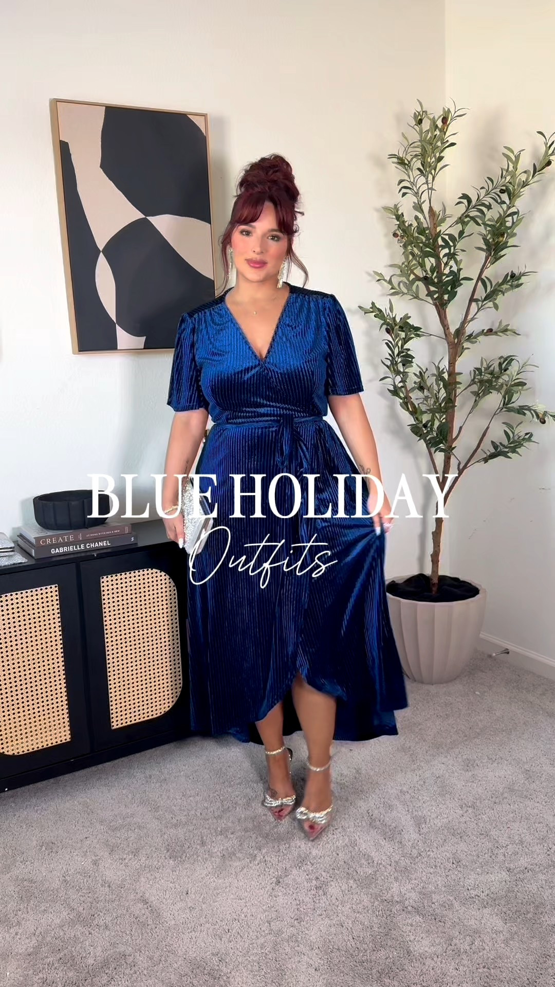 satin skirt: XL navy top: XL | blue glitter dress: XL | light blue dress: XL | blue velvet wrap dress: XL | light blue sweater: XL Sequin skirt: XXL runs a size small and if you have a big booty it may be short