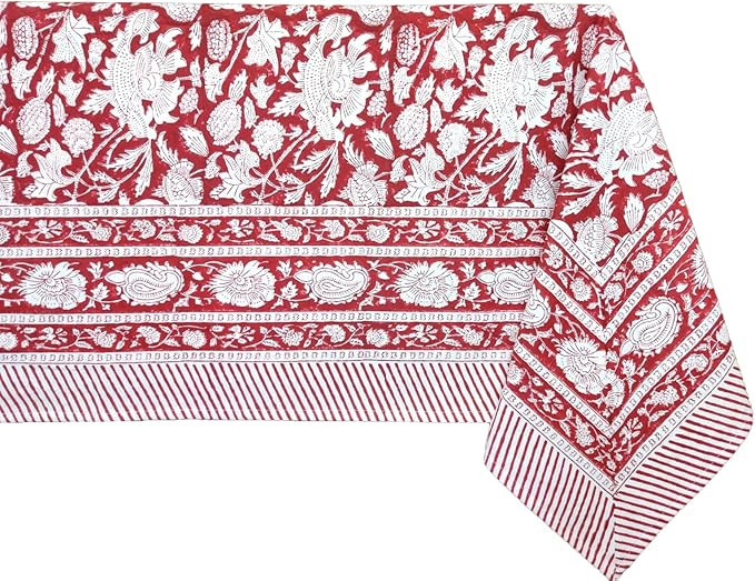 ATOSII Meraki Red 100% Cotton Tablecloth, Handblock Print Rectangle Table Cover for Kitchen Dinin... | Amazon (US)