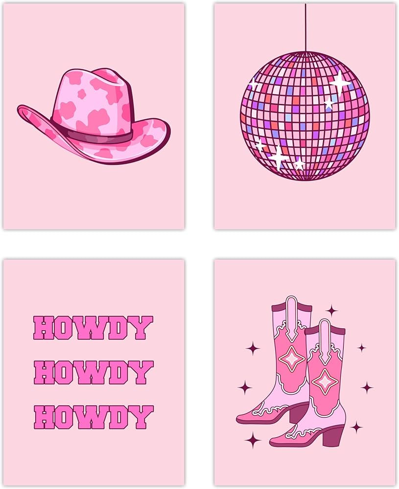 TPYEN Pink Cow Girl Posters Set Of 4 (8" X 10"), Retro Pop Living Room Decoration, Wall Posters, ... | Amazon (US)