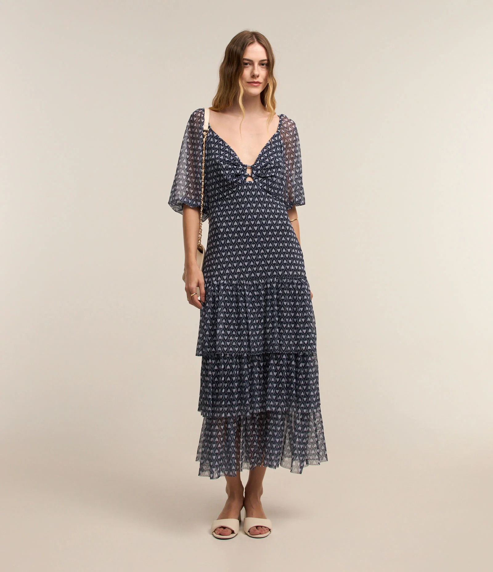 Vestido Midi em Tule com Babados e Estampa Corações Azul - Lojas Renner | Renner (BR)