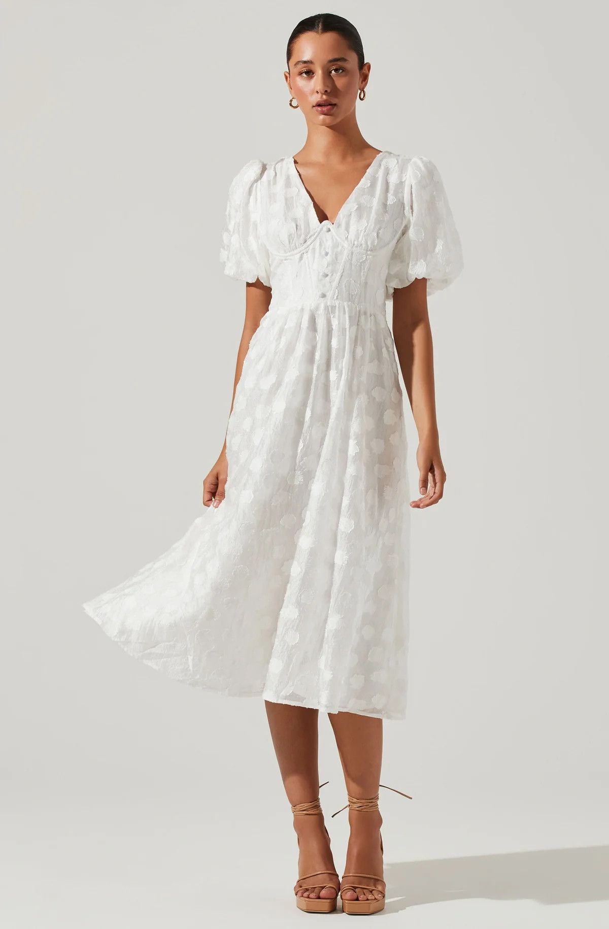 Sandy Polka Dot Puff Sleeve Midi Dress | ASTR The Label (US)