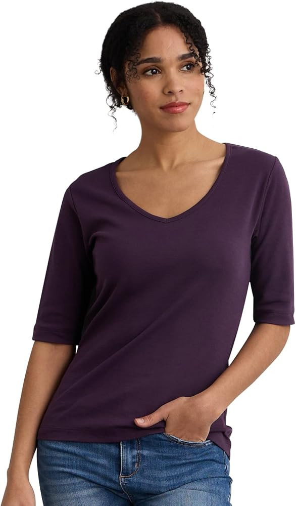 Women's Luxe Organic Pima Cotton V-Neck Half Sleeve Top | Amazon (US)