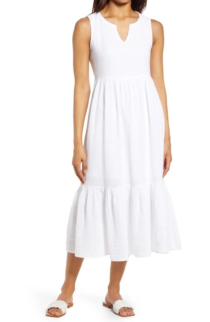 Reana Sleeveless Cotton Double Cloth Midi Dress | Nordstrom