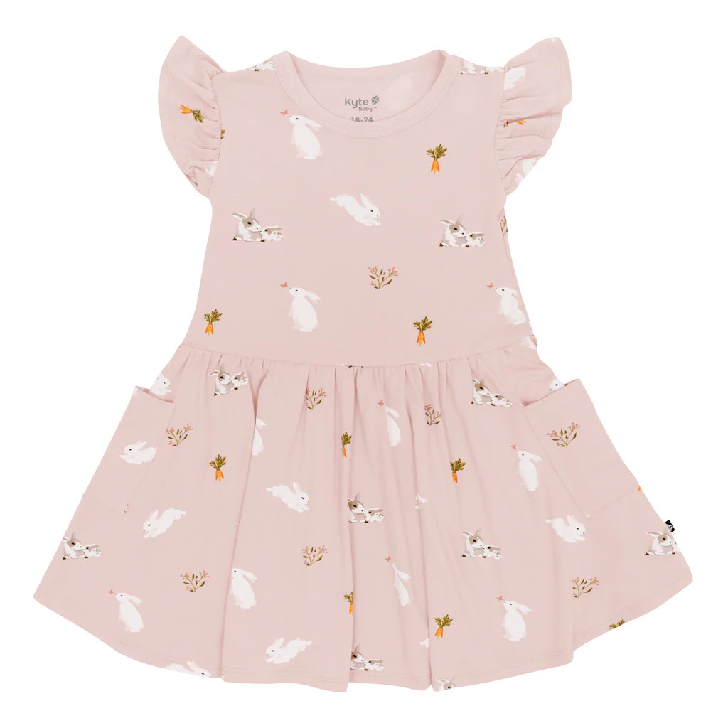 Pocket Dress in Blush Rabbit | Kyte BABY