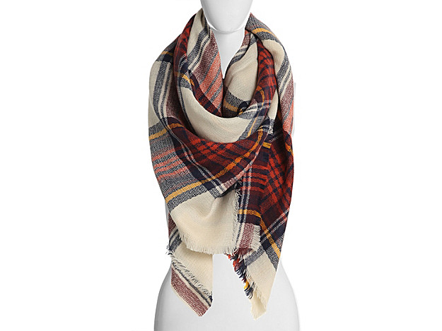 Kelly & Katie Plaid Blanket Scarf - Women's - Off White/Orange/Navy | DSW