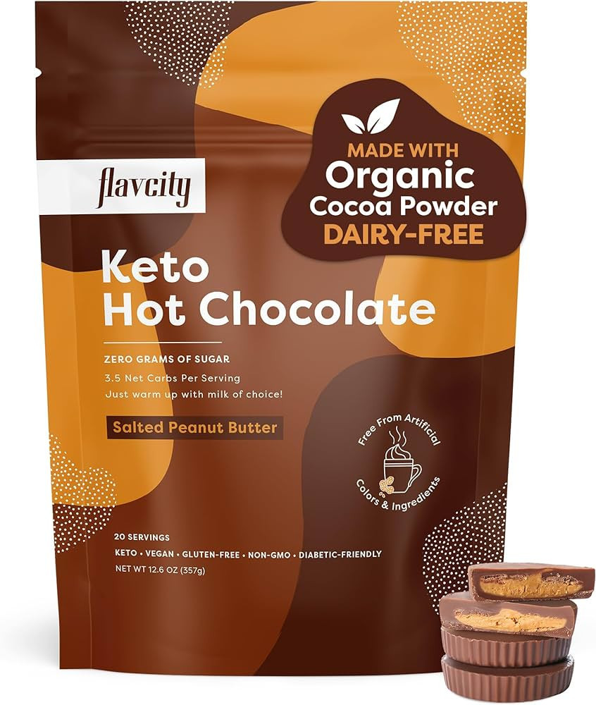 FlavCity Keto Hot Chocolate Powder, Salted Peanut Butter – Dairy- & Sugar-Free Organic Cocoa Po... | Amazon (US)
