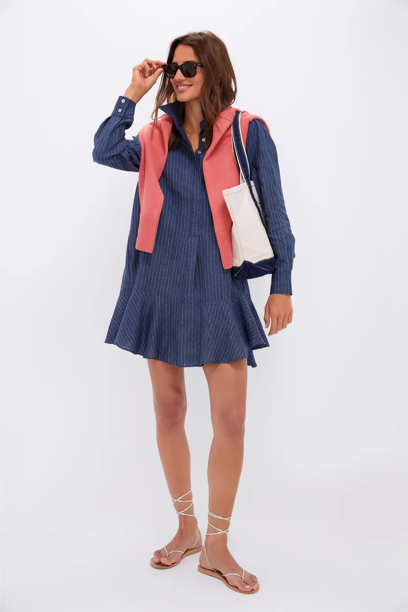 Dark Navy Stripe Linen Callahan Shirt Dress | Tuckernuck (US)