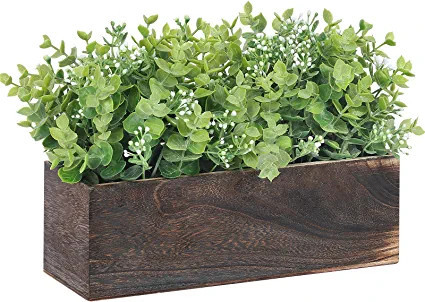 Funarty Artificial Eucalyptus in Rectangular Wood Box, Potted Fake Plants and Mantle Greenery Arr... | Amazon (US)