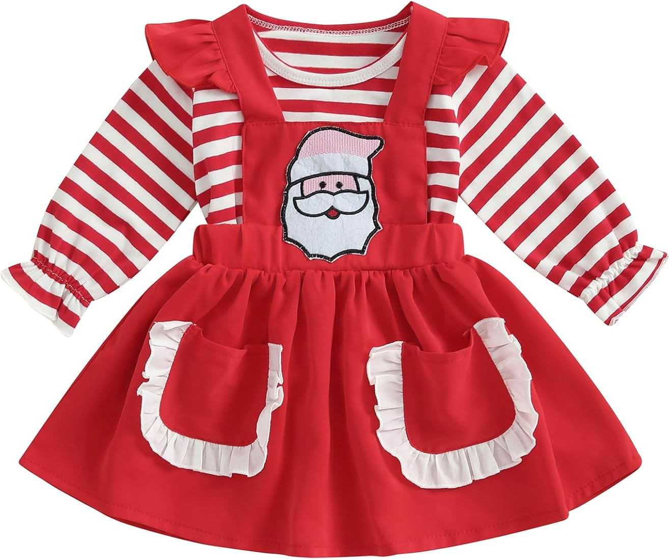 Madjtlqy Toddler Baby Girl Christmas Outfit Striped Long Sleeve Tops and Santa Suspender Skirt Se... | Amazon (US)