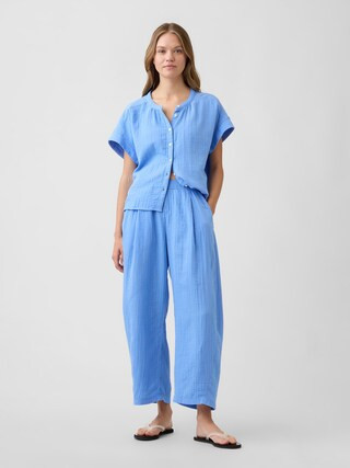 Mid Rise Pull-On Barrel Gauze Pants | Gap Factory