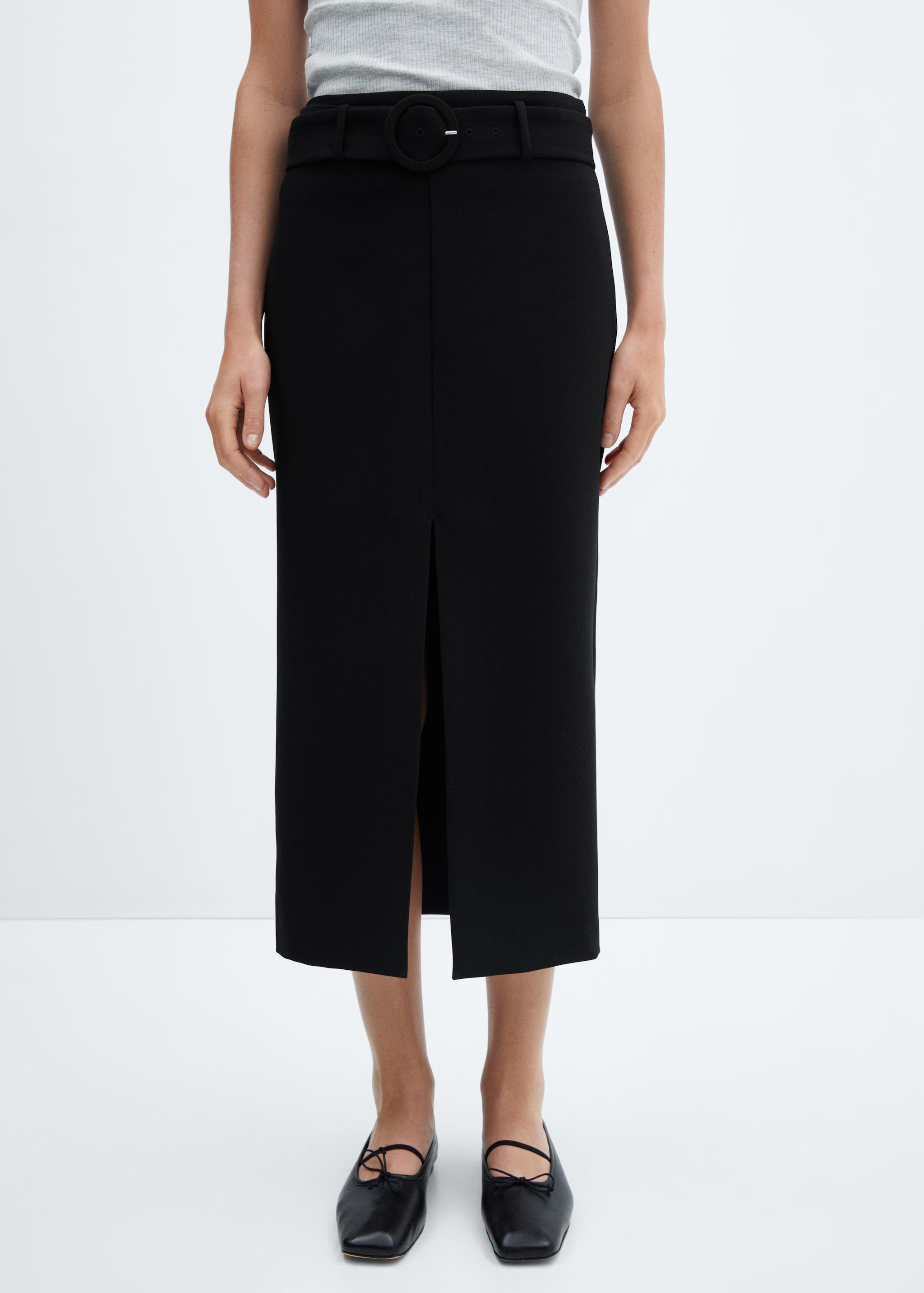 Skirt with slit and belt - Woman | MANGO United Kingdom | MANGO (UK)