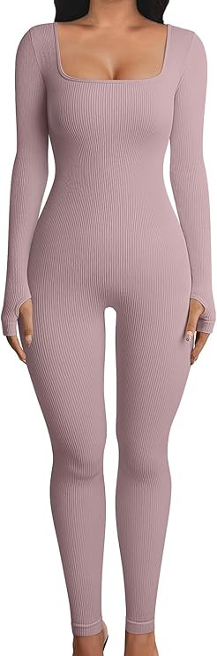 OQQ Women Yoga Jumpsuits Workout Ribbed Long Sleeve Sport Jumpsuits | Amazon (US)