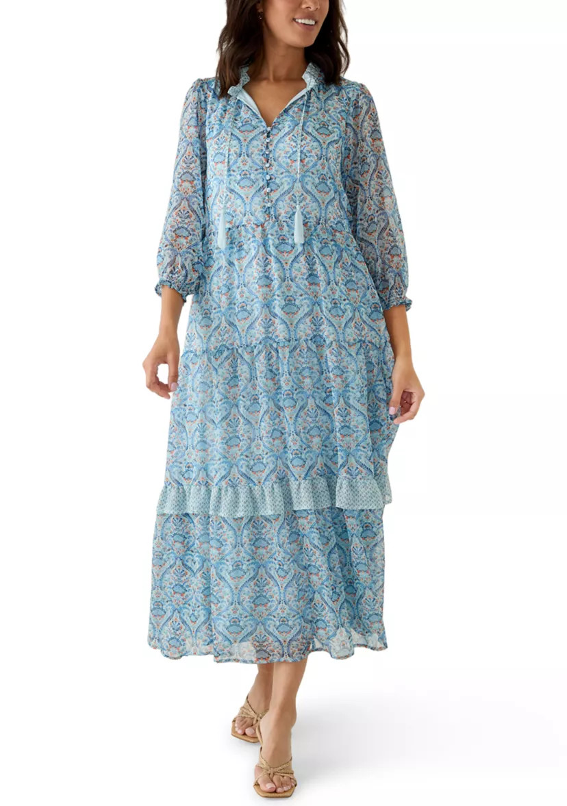 Women's 3/4 Ruffle Neck Maxi Dress | Belk