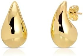 Small Teardrop Gold Chunky Earrings for Women,Thick Gold Plated Hoop Hypoallergenic Water Drop Ea... | Amazon (US)