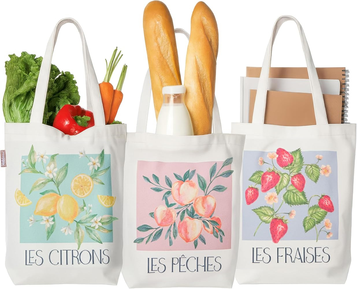 Talented Kitchen 3 Pack Aesthetic Tote Bags for Women - Reusable Grocery Shopping Bags with Inner... | Amazon (US)