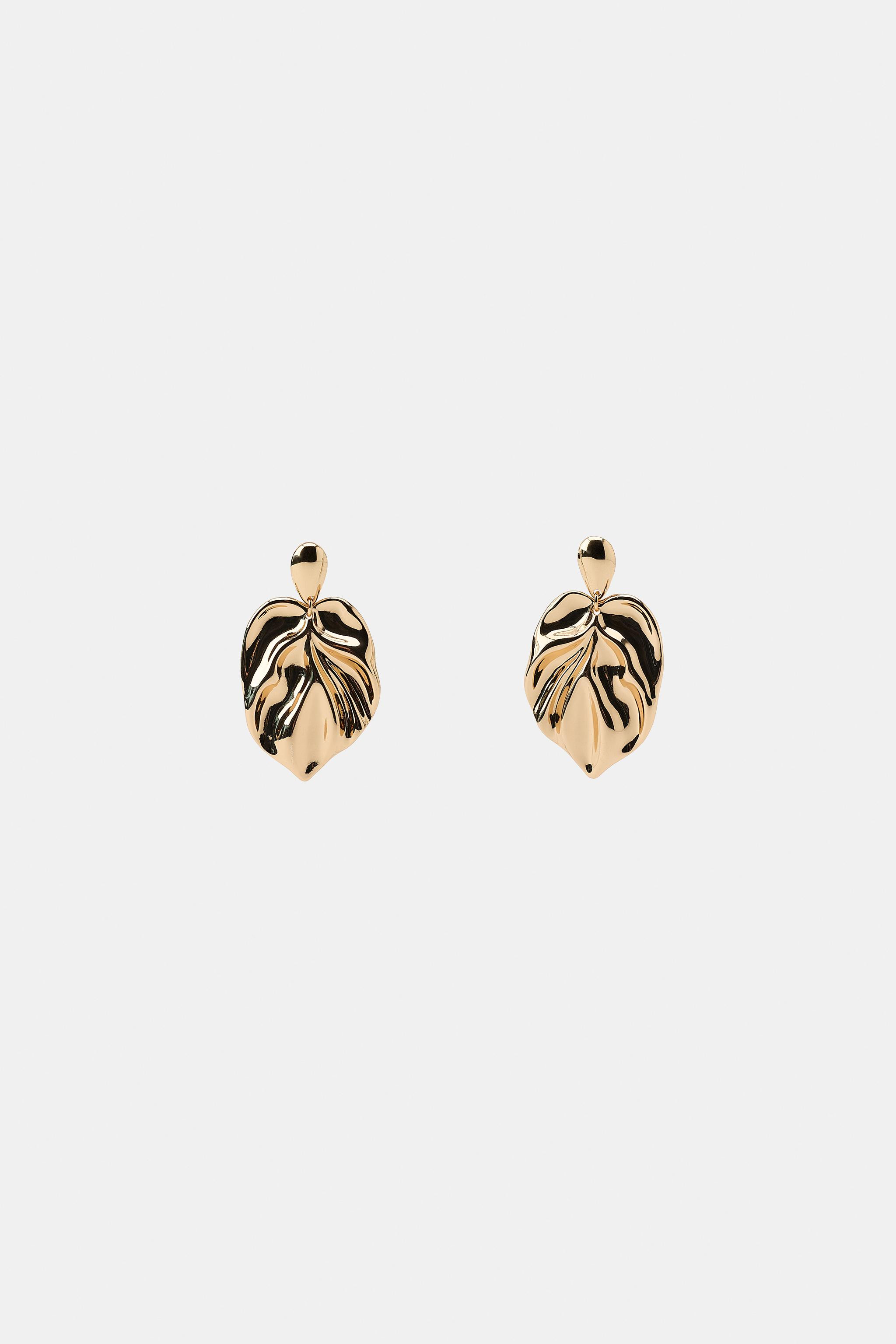 MAXI METAL LEAF EARRINGS | Zara US