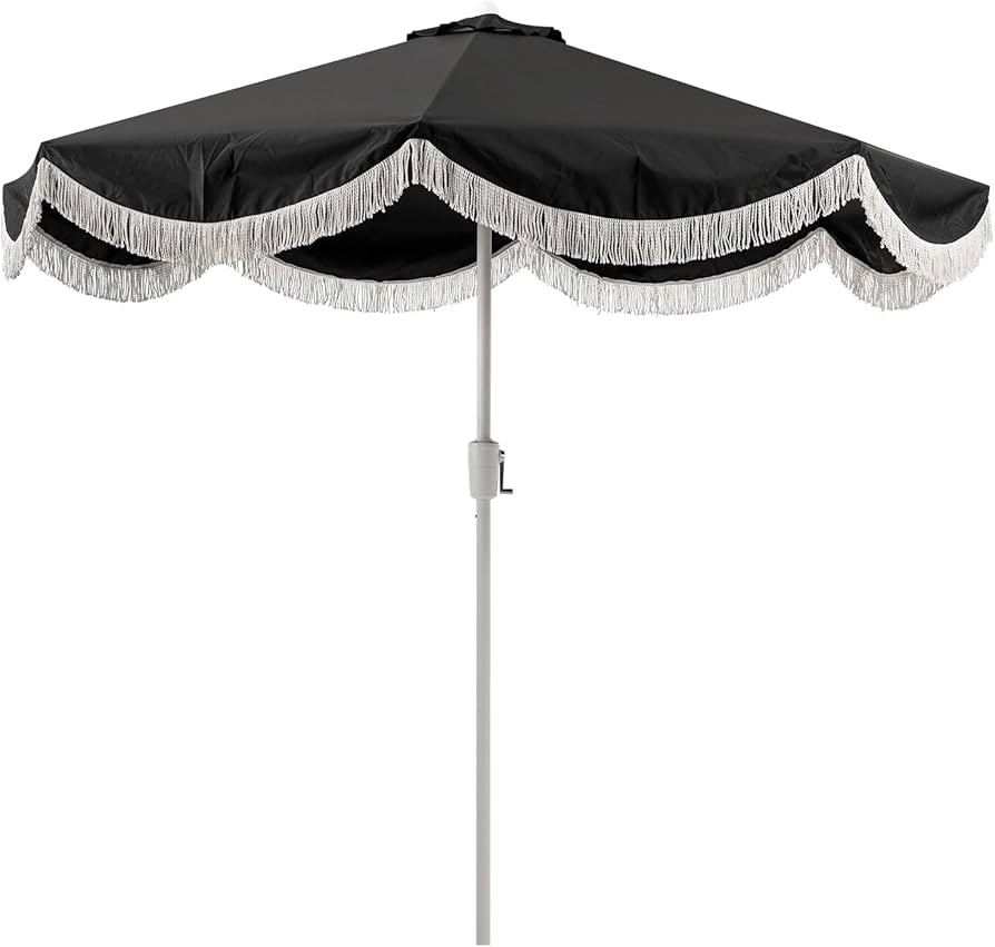 Tempera 9ft Auto Tilt Scalloped Patio Umbrellas with Fringe, Outdoor Table Umbrellas with Fade Re... | Amazon (US)
