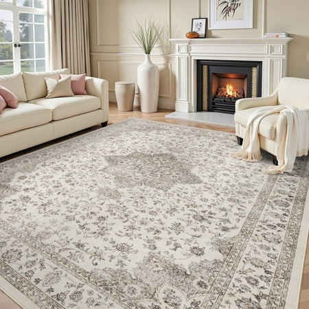 SIXHOME 8x10 Feet Washable Non-Slip Area Rug - Traditional Distressed Vintage Brown Rug with Retro Floral Design, Ultra-Soft Indoor Carpet for Living Room, Bedroom, Dining Room | Walmart (US)
