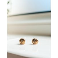 Gold Shell Stud Earrings, 18K Plated Sea Stud, Dainty Beach Jewellery, Surfer Girl Gift, Minimal Style | Etsy (US)
