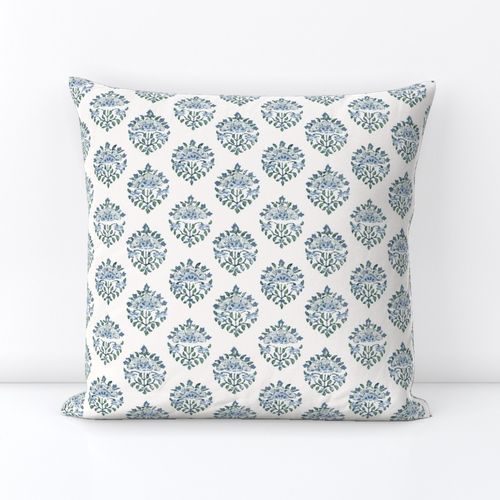 Medallion Blue Petite on White | Spoonflower