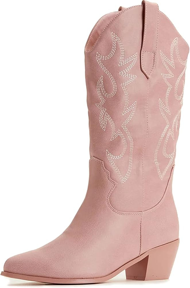 MUCCCUTE Women's Cowboy Western Cowgirl Boots Embroidered Stitching Point-Toe Boot Fashion Retro ... | Amazon (US)