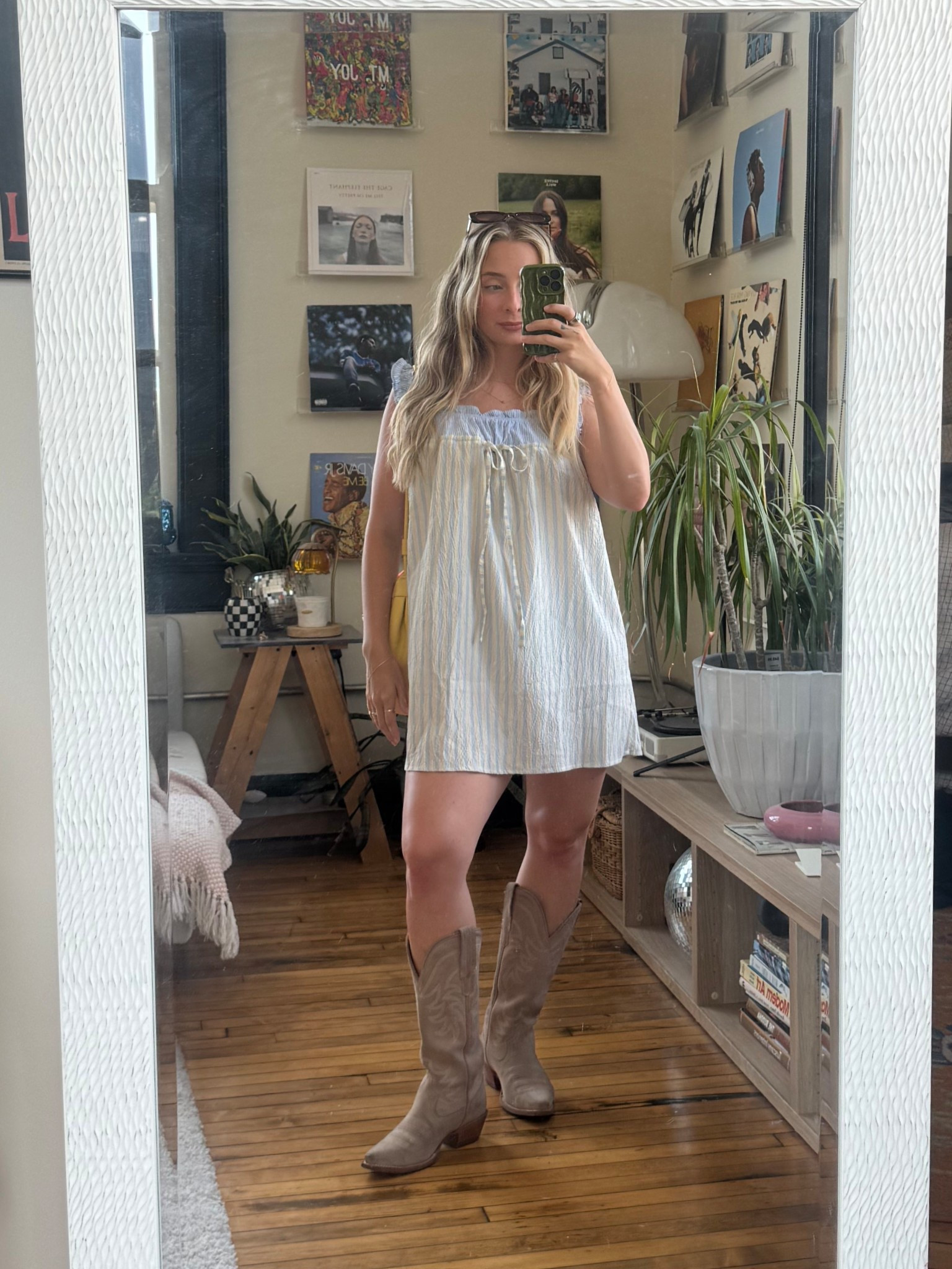 Lil butter yellow & blue stripes dress 