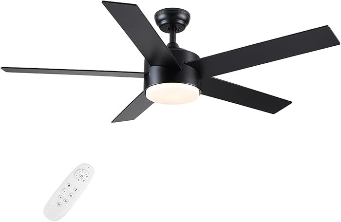 POCHFAN 52 inch Black Ceiling Fans with Lights and Remote Control, Noiseless Modern Ceiling Fan f... | Amazon (US)