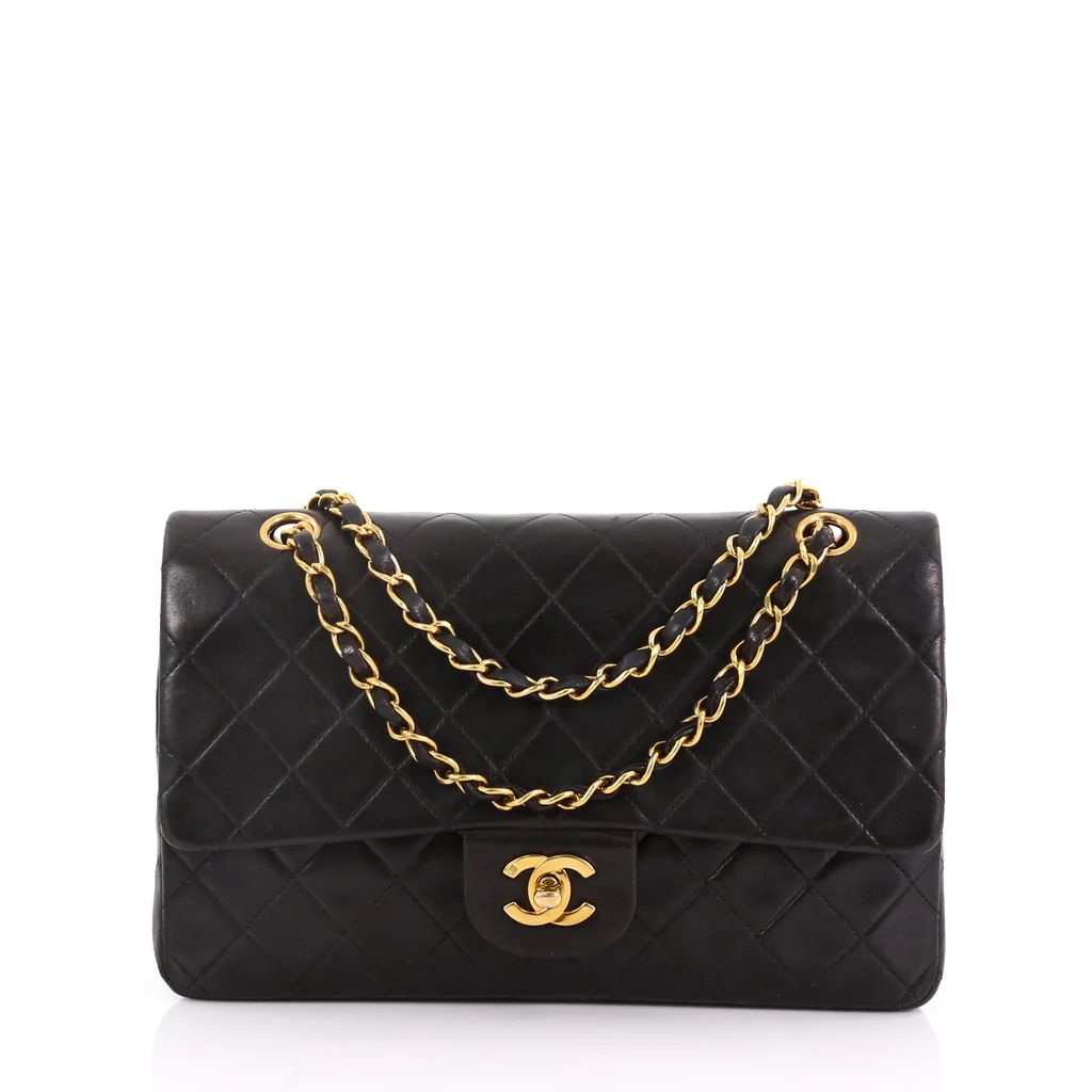 Chanel Vintage Classic Double Flap Bag Quilted Lambskin Medium Black 3731635 | Rebag