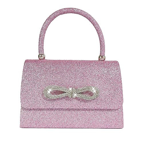 Trisapu Womens Evening Bag Sparkly Bow Clutch Purse Wedding Party Purses Glitter Rhinestone Cocktail Prom Handbags Pink | Amazon (US)
