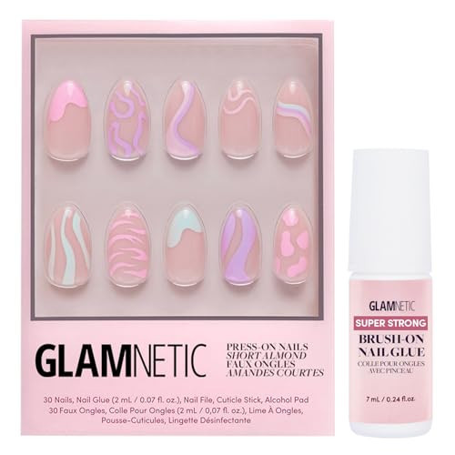 Glamnetic Press On Nails & Brush On Nail Glue Bundle - Wild Card | Semi-Transparent Short Almond Nails with Trendy Pastel Prints | 12 Sizes - 24 Nail Kit with Glue | Reusable, Salon-Quality Fake Nails | Amazon (US)