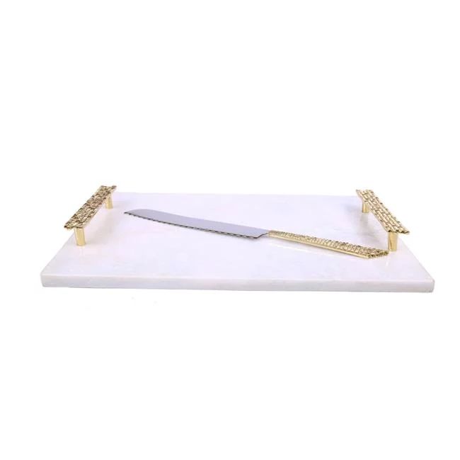 Classic Touch JKGCTW24 15.25 x 11.25 in. White Marble Challah Tray with Mosaic Handles | Walmart (US)
