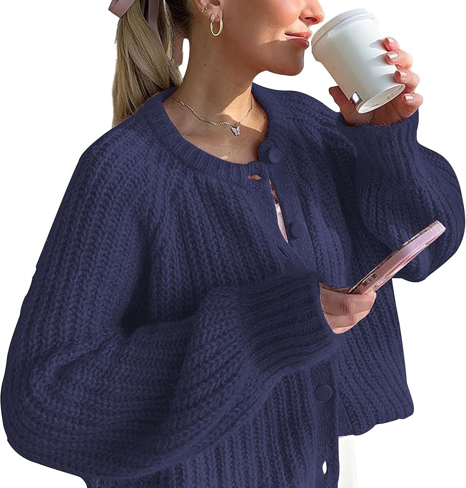 Hixiaohe Cardigan Sweater for Women Long Sleeve Button Y2K Chunky Knit Sweater Fall Casual Open F... | Amazon (US)