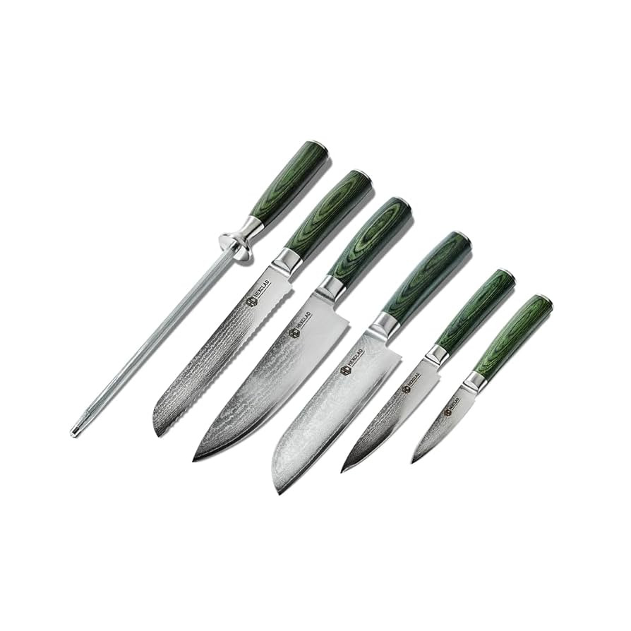 HexClad Essential Knife Set, 6-Piece, Japanese Damascus Stainless Steel Blades, Full Tang Constru... | Amazon (US)