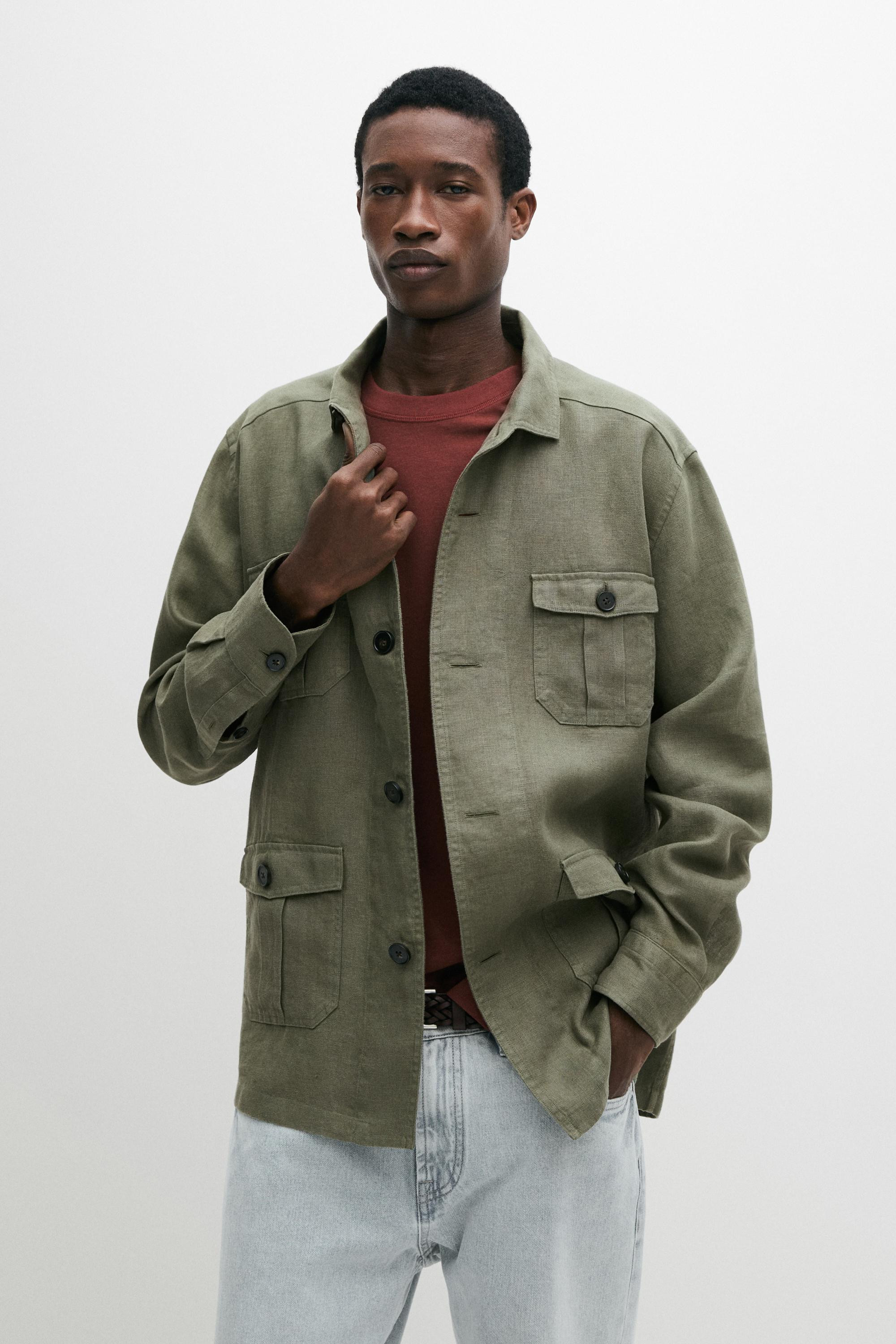 Heavy linen overshirt with pocket details | Massimo Dutti UK