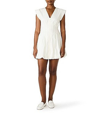 Steve Madden Gale V-Neck Cap Sleeve Bubble Hem Pearl Poplin Mini Dress -  S | Dillard's