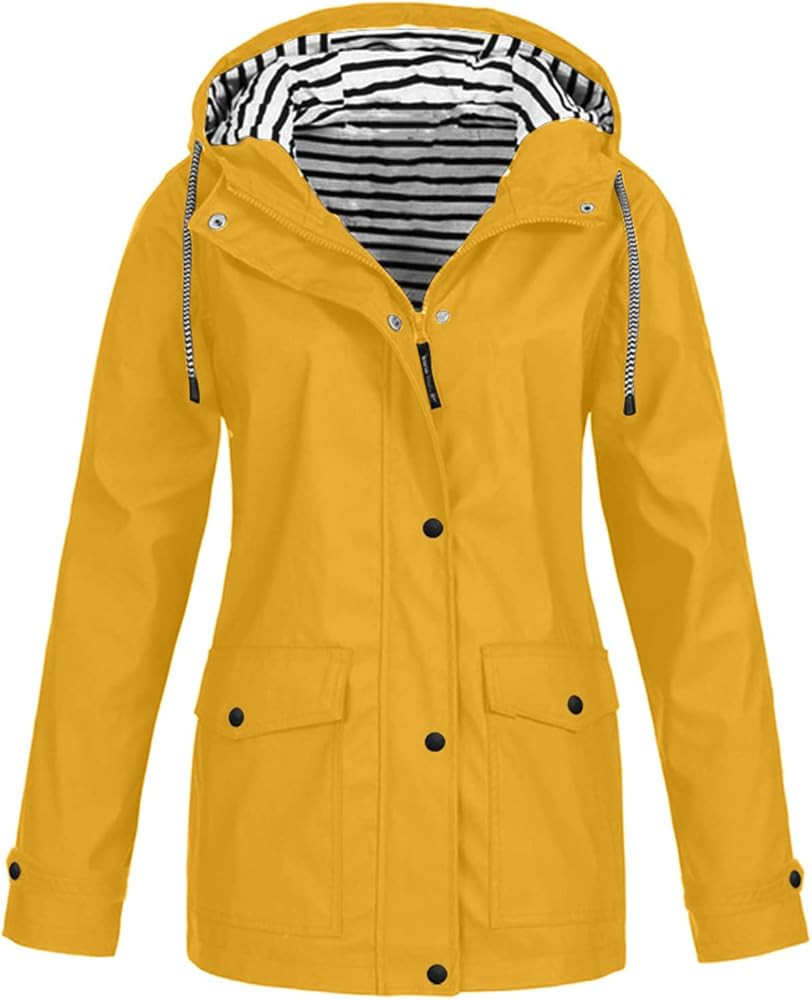 Women's Raincoats Waterproof Rain Jacket Lightweight Active Outdoor Hooded Trench Coats Zip Up Wi... | Amazon (US)