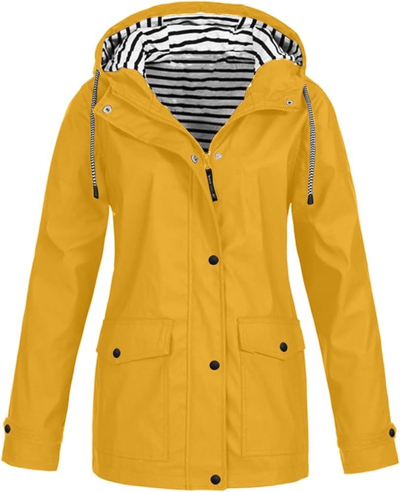 Women's Raincoats Waterproof Rain Jacket Lightweight Active Outdoor Hooded Trench Coats Zip Up Wi... | Amazon (US)