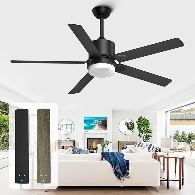 Black Ceiling Fans with Lights - Outdoor Ceiling Fan with Remote, 52 Inch Modern Ceiling Fan for ... | Amazon (US)