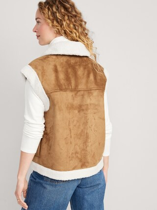 Faux-Suede Sherpa-Trim Vest for Women | Old Navy (US)