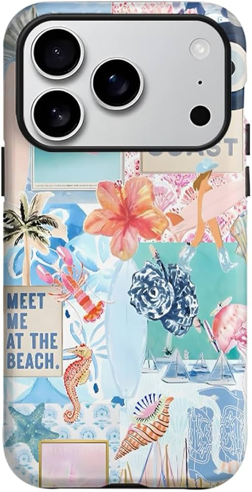 for iPhone 17 Pro Case, Summer Ocean Vintage Seashell Beach Collage Design Cover, Cute Aesthetic ... | Amazon (US)